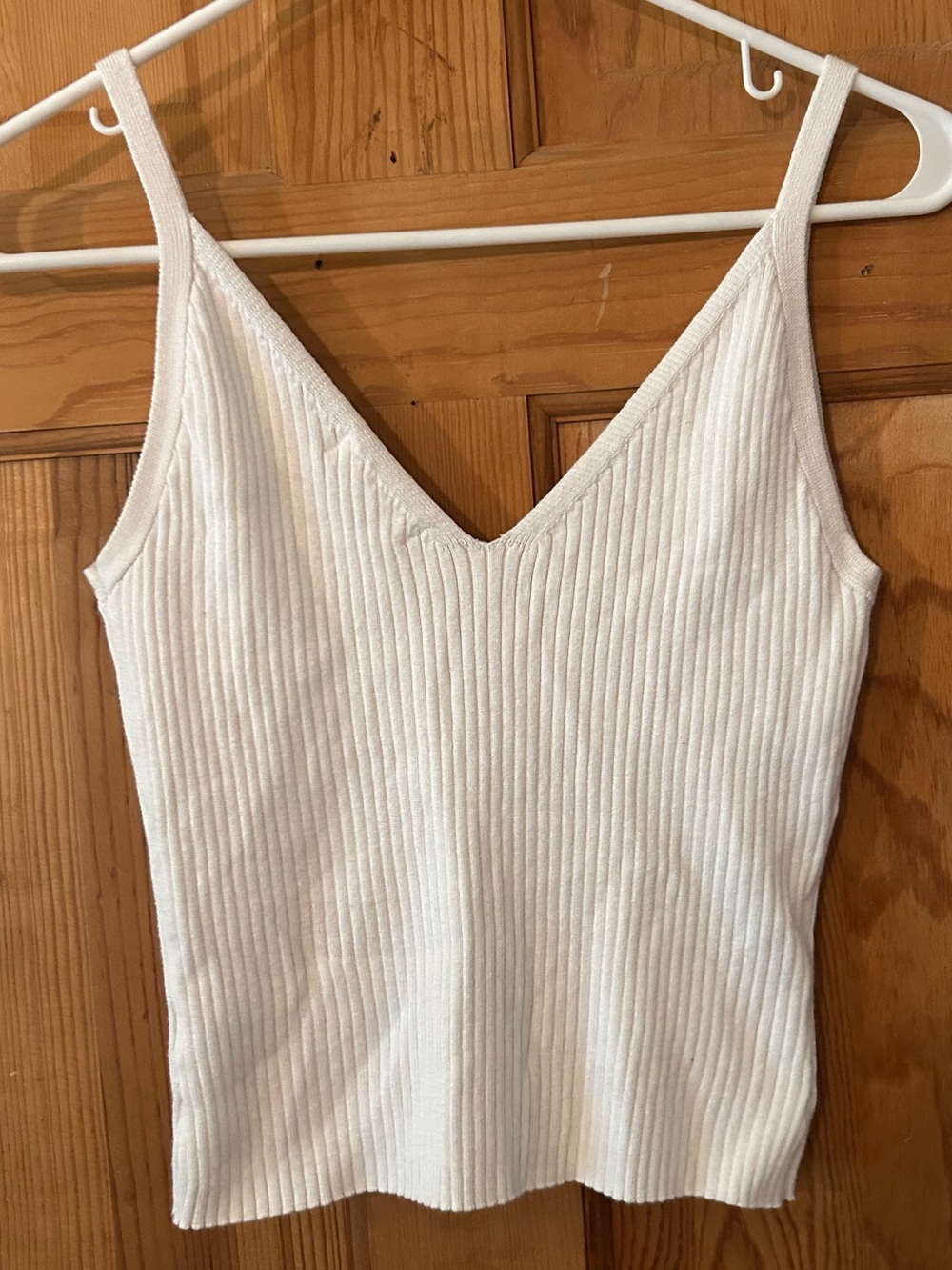 Women's White Ribbed V-Neck Camisole Tank